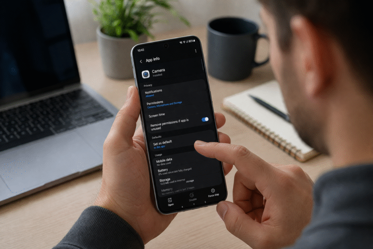 Focused on phone settings at work