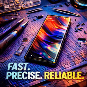 Phone repair in progress with tools