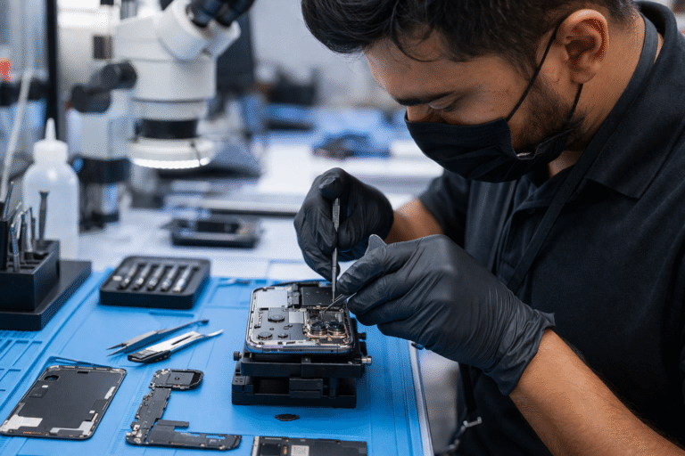 Tech repair in a focused workspace